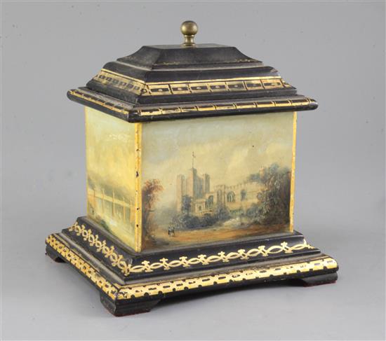 A rare Victorian painted and gilt Welsh slate casket, width 8in. depth 7in. height 8.5in.